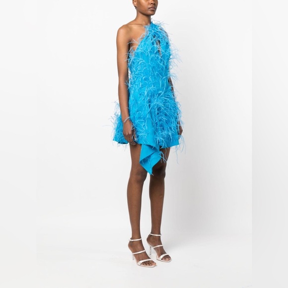 Cult Gaia Eliana Dress Lake Blue Feather Embellished Size XS - Picture 3 of 13